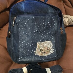 Denim Blue Backpack with Rhinestone Design